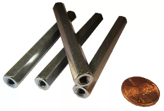 Zinc Plate Steel Female Threaded Standoff, 3/8" Hex, 3.0" Length, 6-32, PT, 2pcs