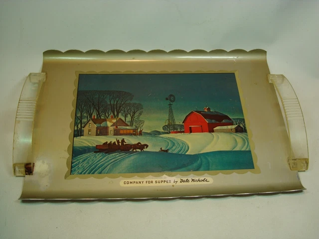 Vintage Dale Nichols Tray Company For Supper Aluminum Tray w Plastic Handles Vintage Dale Nichols Tray Company For Supper Aluminum Tray w Plastic Handles