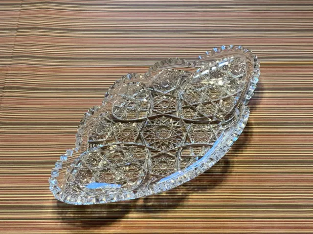 Antique ABP American Brilliant Period Cut Glass Crystal Boat Bowl Tray 14.5" 7