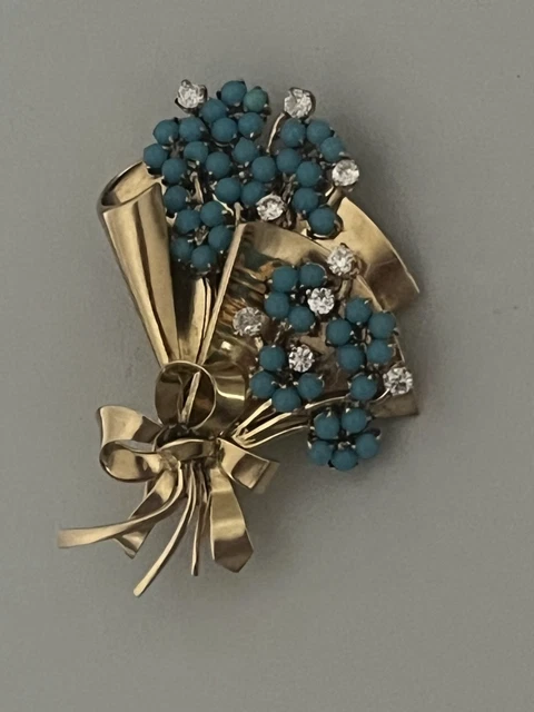 Broche Fleur En Argent 925, Améthyste Et Diamants - Vintage, État Très Bon