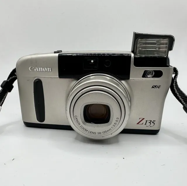 Canon Sure Shot Z135 35 mm Film Point and Shoot Kamera silber getestet und funktioniert