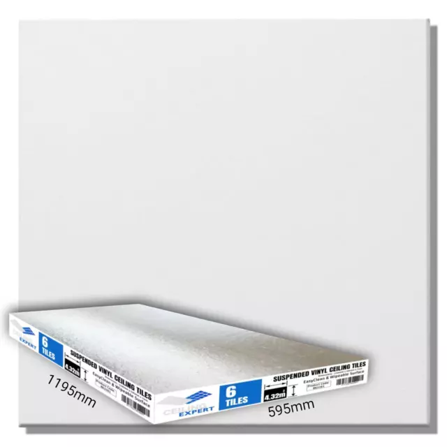 Suspended Vinyl Ceiling Tiles EasyClean Wipeable 1200mm x 600mm  1195mm x 595mm