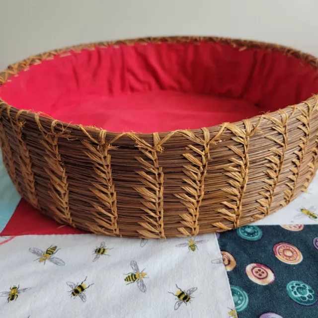 Vintage Pine Needle Basket-Lined-Gather Bowl-Native Am. Seminole Indian-Folk Art 2