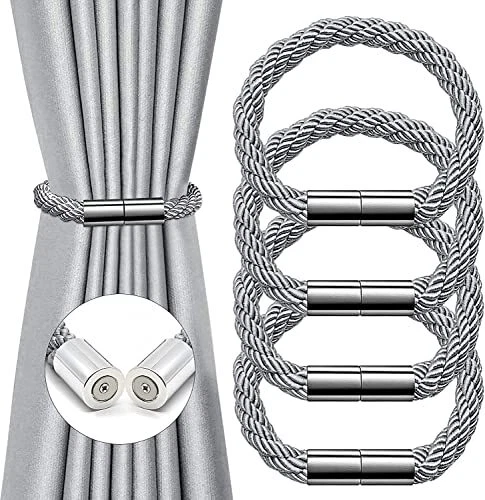 4 Pack Magnetic Curtain Tiebacks Convenient Drape Tie Backs Weave Sliver Gray
