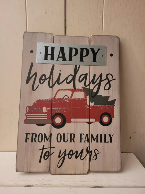 Christmas Happy Holidays From Our Family To Yours Wood Yard Sign Red Truck