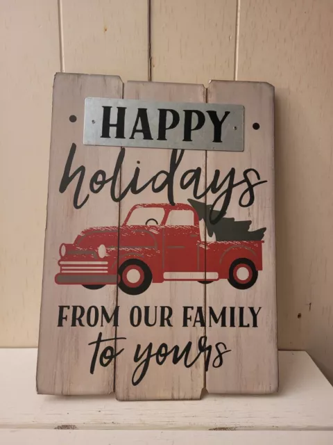 Christmas Happy Holidays From Our Family To Yours Wood Yard Sign Red Truck
