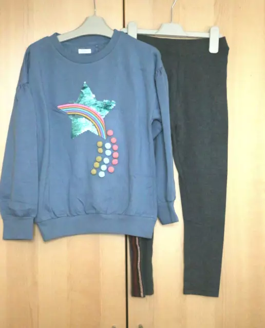 Next Girl's Blue Star Rainbow Detail Jumper & Grey Leggings Age 4 Years BNWT