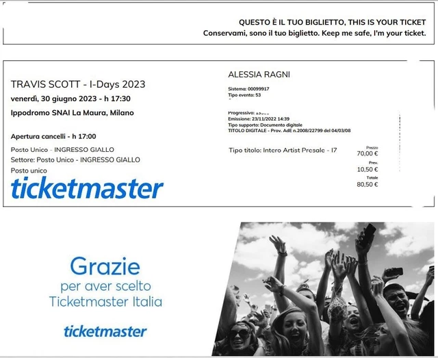 Biglietto concerto Travis Scott - Ippodromo Snai La Maura, Milano 30 giugno 2023
