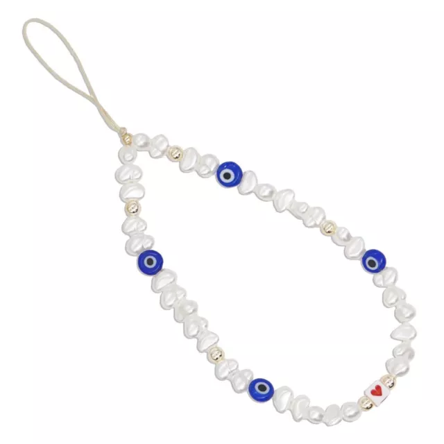 Blue Color Pearl Phone Chains Evil Eye Anti-Lost Rope Beaded Chain Mobile Strap