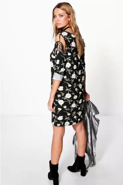 Boohoo Julia Floral Cold Shoulder Tie Shift Dress UK 14 Rrp £23 SALEb KK 02 2