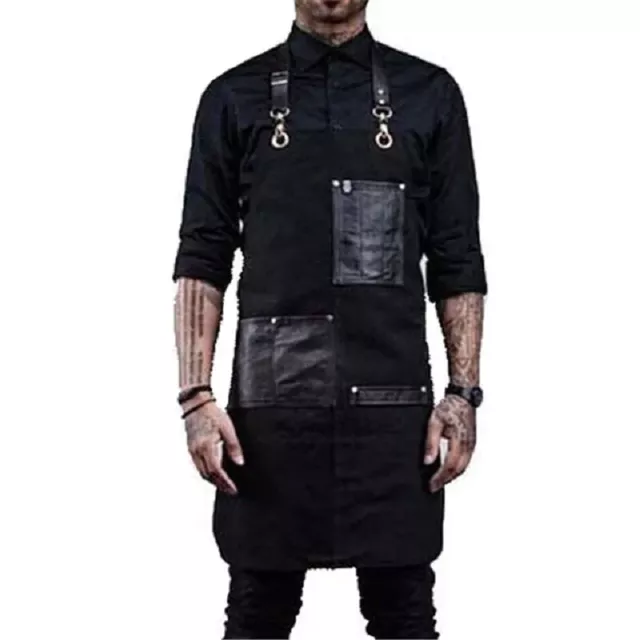 Black PU Barber Wooden Work Suit Kitchen Chef Waterproof Apron