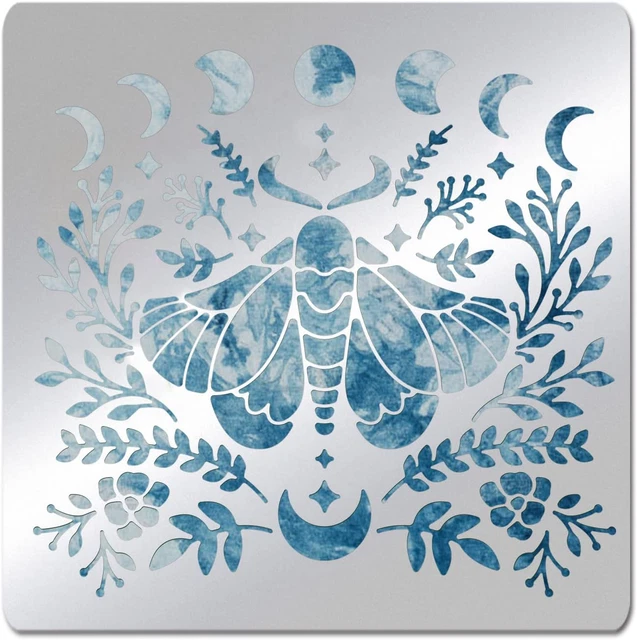 ORIGACH 6X6 Inch Metal Moon Phase Moth Stencil Reusable Plant Moth Horse Metal J