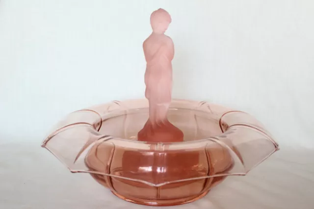 Art Deco Pink Glass Centrepiece Bowl with Draped Lady Figure by Cambridge Glass