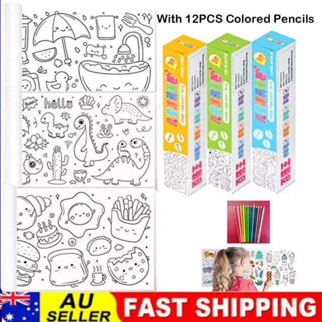 Children's Drawing Roll W/12Pens,DIY Sticky Filling Paper Early Educational Gift