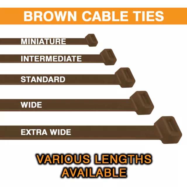 Brown Cable Ties / Zip Ties Nylon - Various Sizes and Quantities