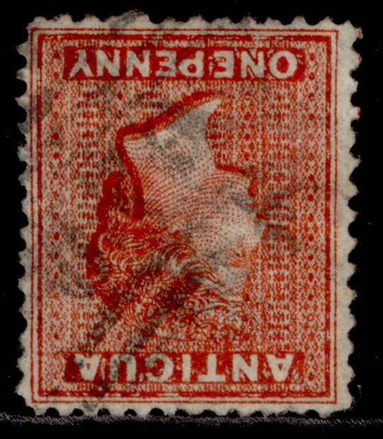 ANTIGUA QV SG14w, 1d scarlet, FINE USED. Cat £65. WMK INVERTED