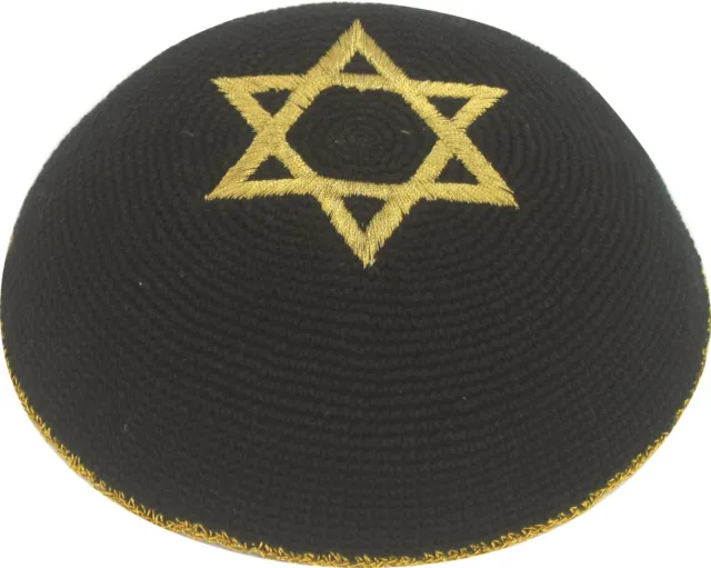 Estrella de David negro Kipà tejida Yarmulke judío cubrecabeza étnica Mitzva