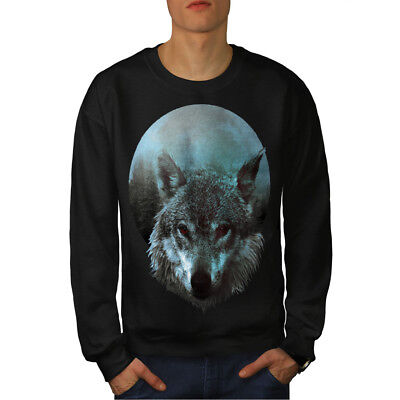 Wellcoda Wolf Moon Light Hunt Mens Sweatshirt, Night Casual Pullover Jumper