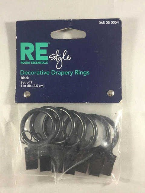 Room Essentials Decorative Drapery Rings - Black - Set of 7 - Brand New