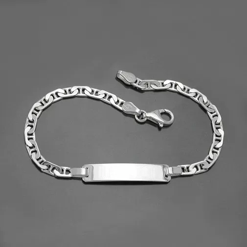 1 Partner ID Schild Armband mit Gravur Name & Datum Echt Silber 925 Länge: 21 cm