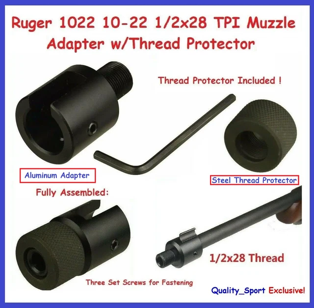 3/4-16 Slip-On Adapter For Ruger 10/22 – Black – 0.75x16 TPI