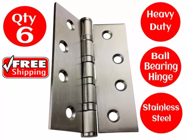 6 X STAINLESS STEEL DOOR HINGES 304 grade 100 x 75 BUTT HINGE BALL BEARING 4BB