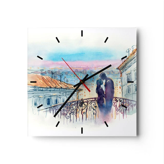 HORLOGE MURALE EN verre 30x30cm Matin brouillard lac paysage Wall Clock