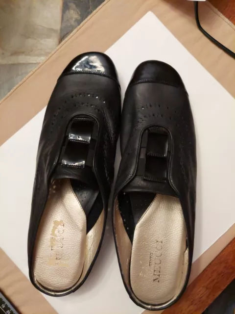 Sesto Meucci Black Slide On Loafers Shoes 12 M Patent Leather Toe, Very Comfy!