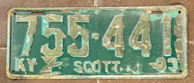 Kentucky 1933 SCOTT COUNTY License Plate # 755-441