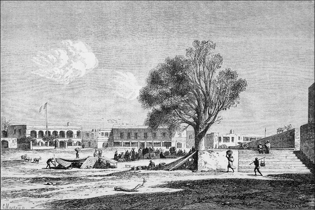 SÉNÉGAL - GORÉE : PLACE du GOUVERNEMENT et MARCHÉ - Gravure du 19e (de Bérard)