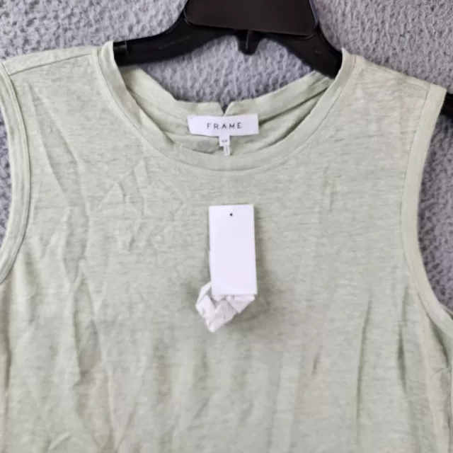 FRAME Swingy Linen Muscle Tank Top Women's Small Sage Plain Side Slit Pullover~ 3