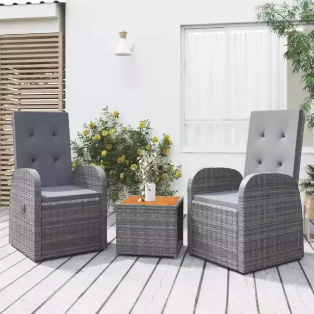 Ensemble de salon de jardin 3 pcs gris poly rotin et acacia