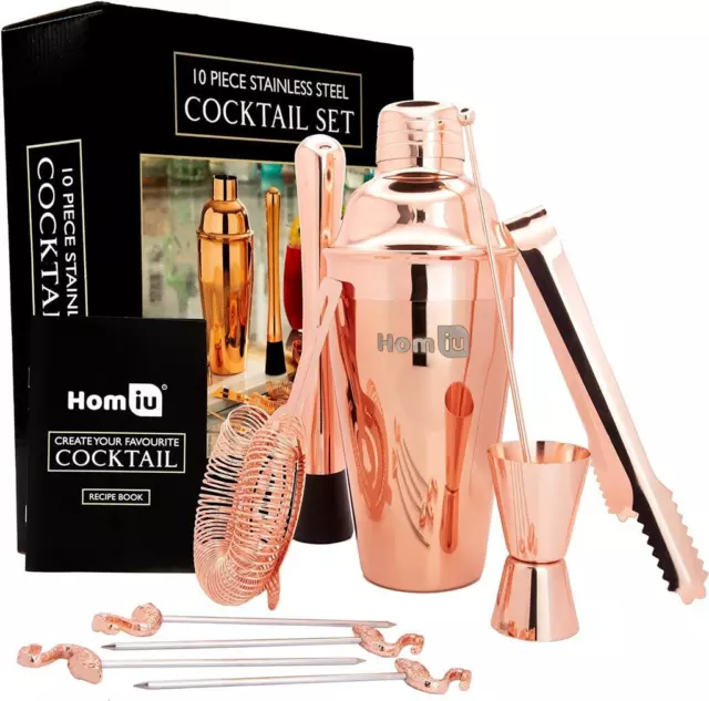 10pcs Cocktail Shaker Set, Cocktail Maker kit Stainless Steel Rose Gold Pub Bar