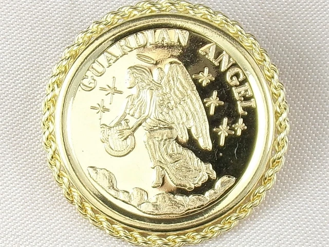 14k Yellow Gold .585 Guardian Angel Fine "Forever At My Side" Medallion Pendant
