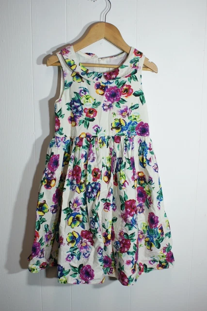 Bellissimo Abito Floreale Ragazza Next - Bianco Sporco - Età 7 Anni (Na91) **Senza Cintura