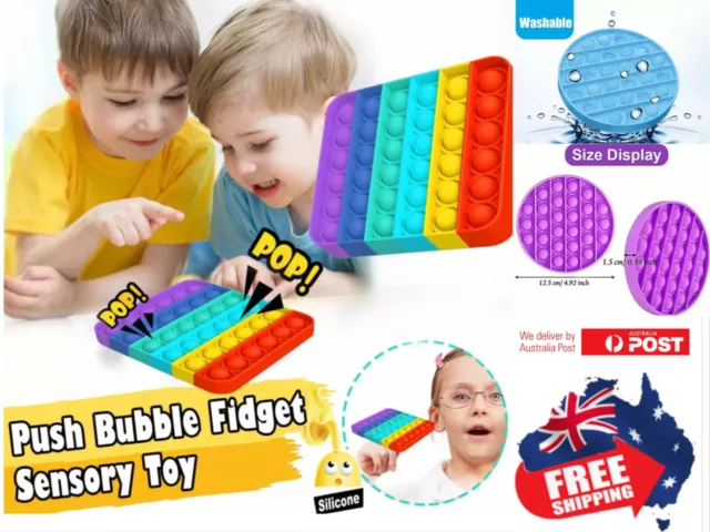 Pop It Fidget Round Square Toy Push Rainbow Bubble Stress Relief Tiktok Game AU