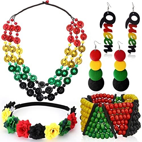 MTLEE 5 Pieces Women's African Jewelry Jamaican Multicolor Rasta Beaded Brace... MTLEE 5 Pieces Women's African Jewelry Jamaican Multicolor Rasta Beaded Brace...