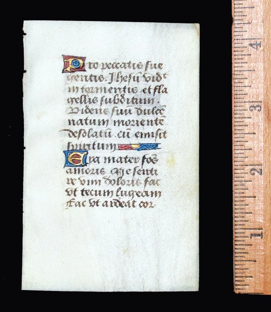 c. 1500 MEDIEVAL BOOK OF HOURS LEAF, FRANCE, ILLUMINATED MANUSCRIPT on VELLUM