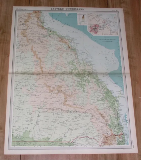 1922 Original Map Of Eastern Queensland / City Of Brisbane Inset Map / Australia