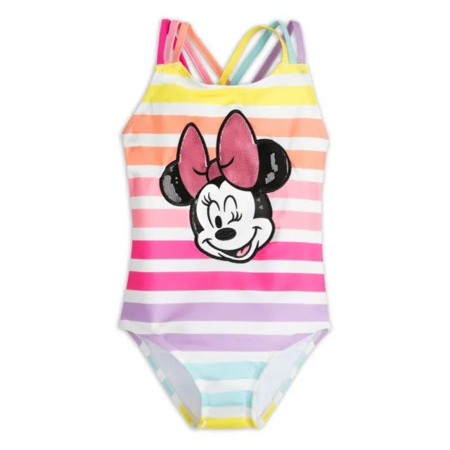 NWT Disney Store Minnie Mouse Rainbow Swimsuit Girls UPF 50+ 4,5/6