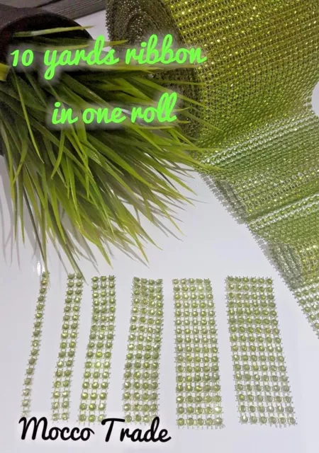 9M Length Green Diamante/ Diamonte Rhinestone Effect Mesh Ribbon Cake Trim