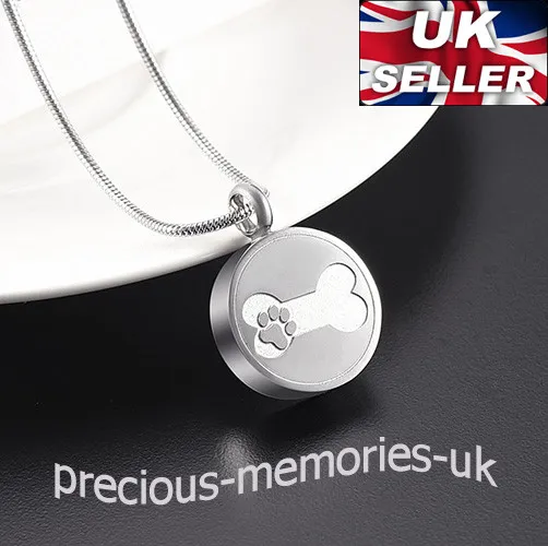 Silver Dog Cremation Ashes Necklace Keepsake Memorial Jewellery Pet Urn Pendant