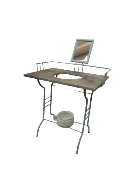 Toilette portacatino e vasino in ferro smaltato con piano in marmo - lavandino