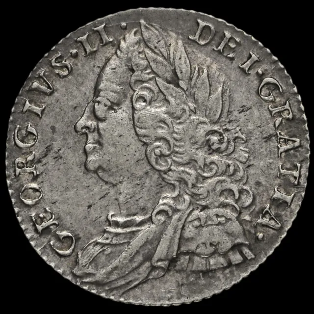 1758 George II Early Milled Silver Sixpence, A/EF