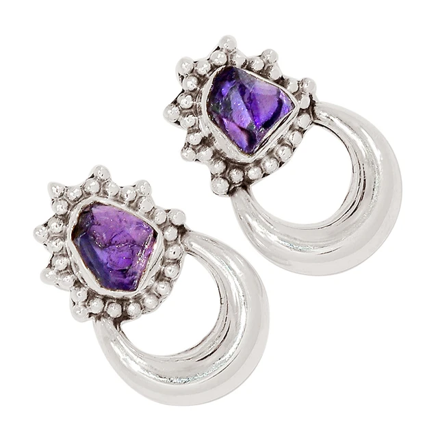 Crescen Moon - Natural Amethyst Rough 925 Silver Earring ALLE-13493 HCME3