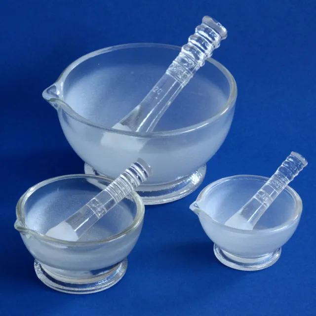 Mörser mit Pistille aus Glas für Laboratorien und Apotheke Ø60mm/ Ø75mm/ Ø120mm
