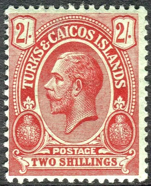 TURKS & CAICOS ISLANDS-1913-21 2/- Red/Blue-Green unmounted mint example Sg 138