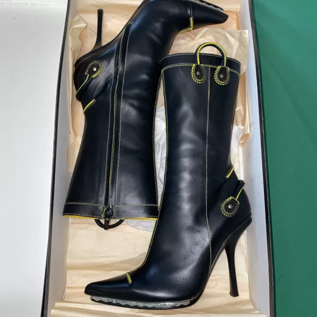 Dsquared2 Limited Edition  Q4700 Black/Yellow Leather  Tall Boots Size 8.5 M 2