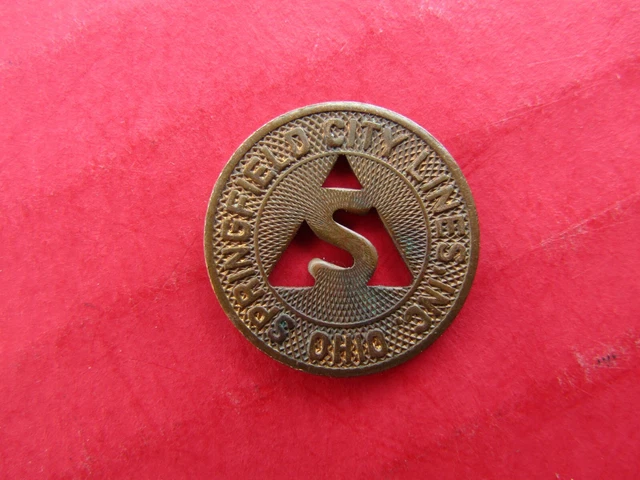 TRANSIT COIN TOKEN SPRINGFIELD CITY OH LINES INC. Good For One Fare S Triangle