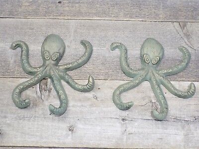 2 Octopus Hooks Wall Decor Nautical Beach Lake Cabin Tentacle Ocean Sea Bathroom